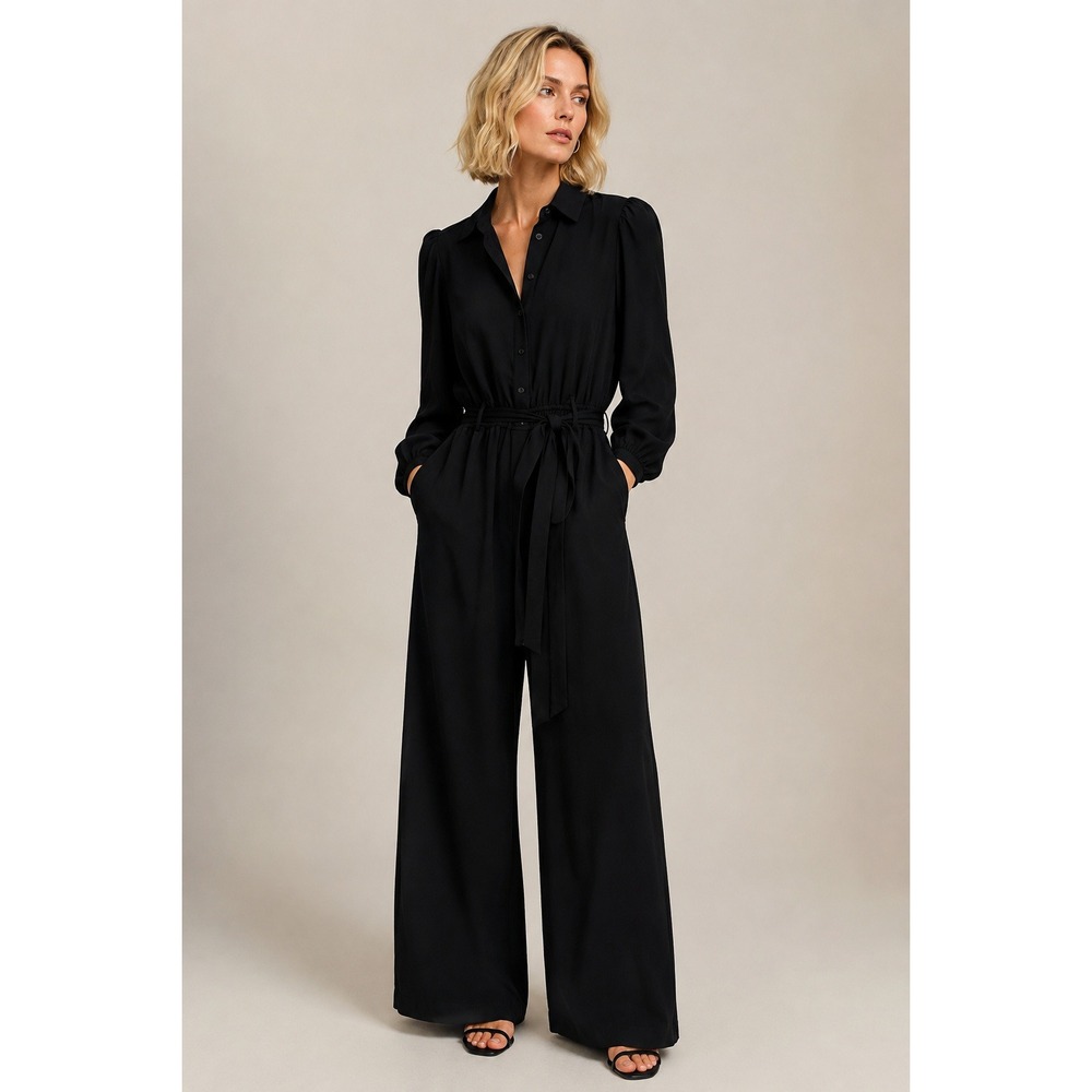 Max Studio Black Wide Leg Belted Jumpsuit XS